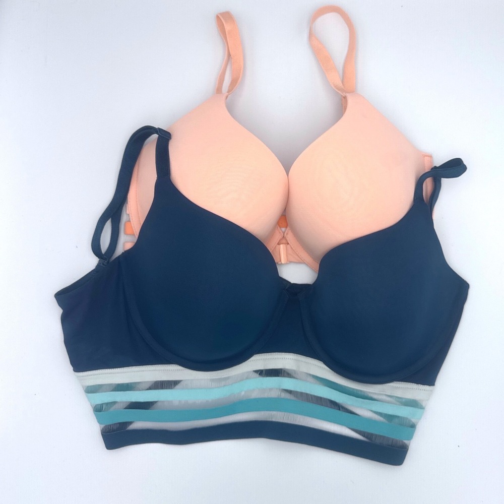 Victoria's Secret Bra Lot‎ of 2 Front Closing Peach 34DD Back Closing Blue 36D